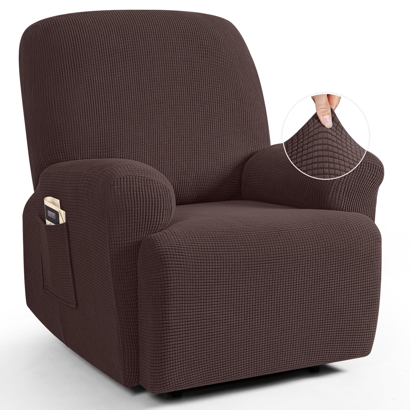 Photo 1 of TAOCOCO Recliner Cover 4-Pieces, Recliner Stretch Sofa Slipcover, Recliner Cover 1 Seat, Couch Protector Soft, Furniture Protector Covers with Elastic,Chair Covers Jacquard Pattern (Dark Coffee)