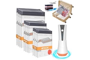 Vacuum Bags for Travel with Rechargeable Air Pump, 12 Pack Compression Packing Bags 80% Space Saver Vacuum Seal Bags for Clot