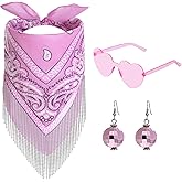 mifengda Rhinestone Fringe Bandanas Women Disco Cowgirl Fringed Bachelorette Bandanas with Sunglasses Earring
