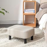 YMYNY 42cm Footstool Rectangle Ottoman with Wooden Legs Linen Fabric Light Gray view 4