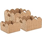 OIAHOMY Scalloped Wicker Baskets, Hand-woven Storage Baskets with Built-in Handles, Paper Rope Shelf Baskets for Organizing a