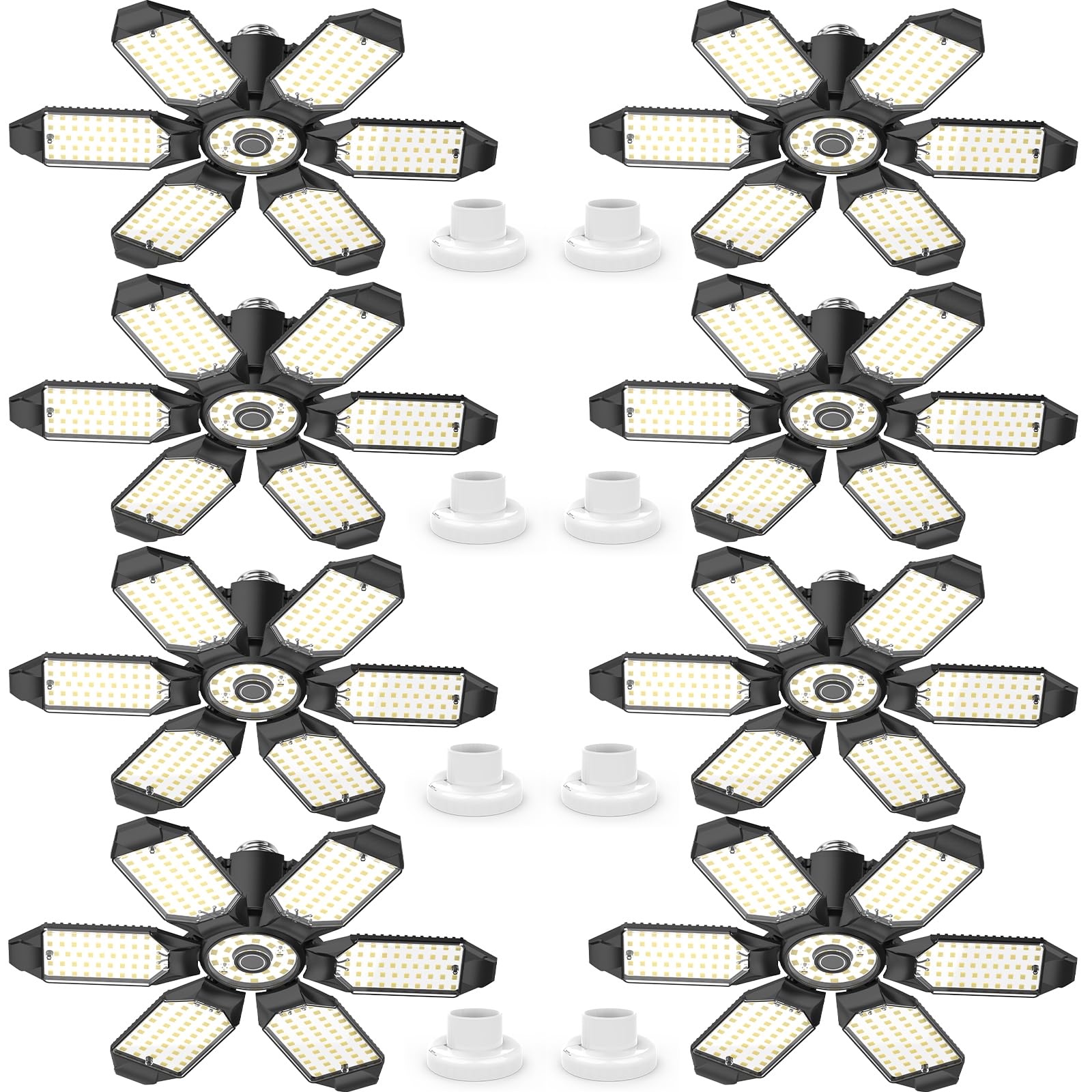 Photo 1 of LUCORUSC Led Garage Lights 8 Pack 200W Super Bright Ceiling Led Shop Lights, E26/E27 Base, 6500K, 22000LM Deformable Garage Light Ideal for Basement, Attic and Workshop Commercial Bay Lighting