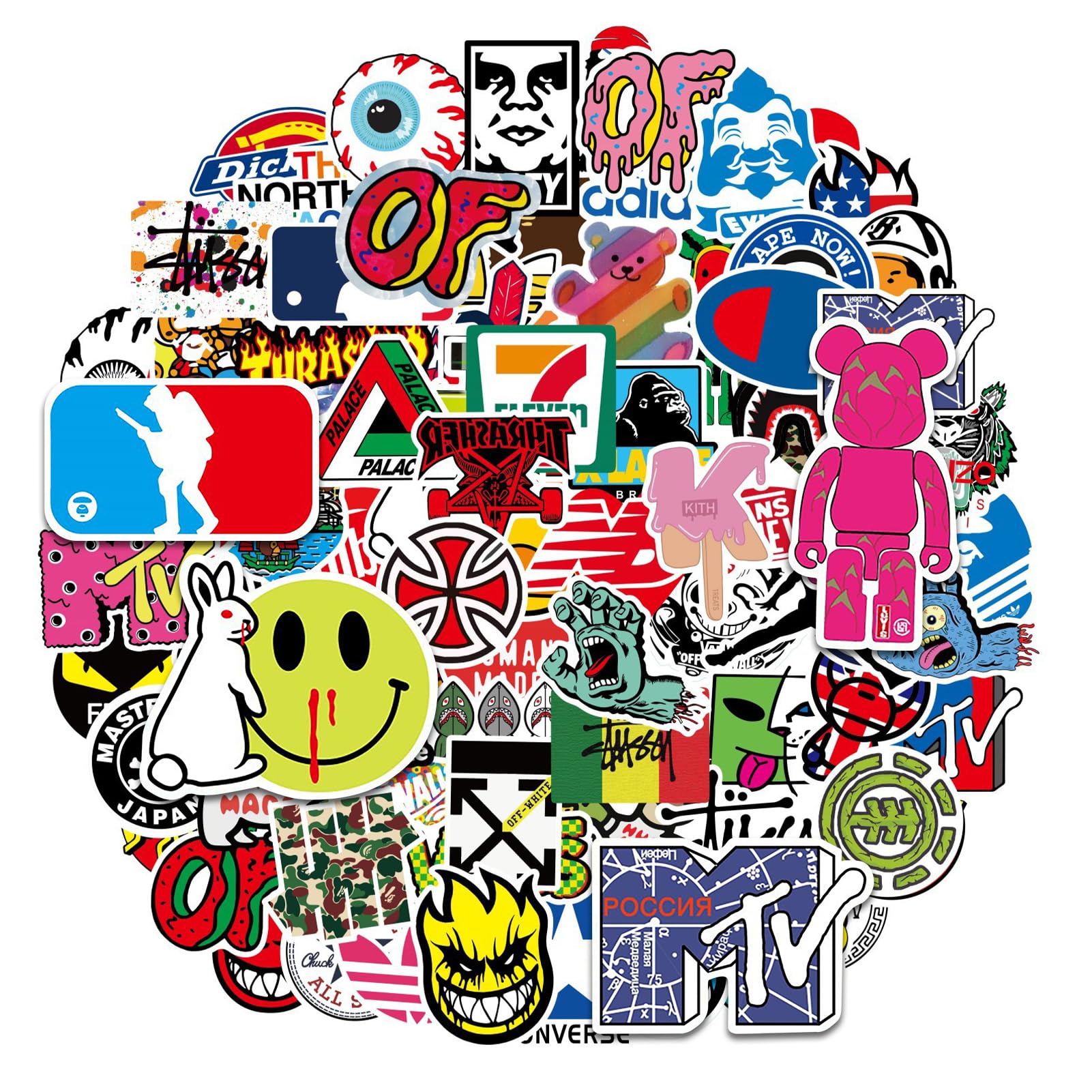 101 Pcs Skateboard Stickers, Non-Repeat Cool Sticker Pack Waterproof Reusable Vinyl Stickers Brand Stickers for Adults Teens Boys Guitar Travel Luggage Helme Bike Laptop Furniture