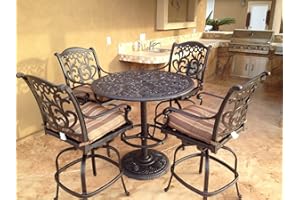 THEWORLDOFPATIO Cast Aluminum Powder Coated 5pc Outdoor Patio Bar Set with 42" Round Bar Table - Antique Bronze L8