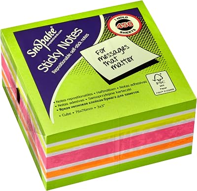 Snopake Rainbow NeonMix Sticky Notes Cube 450 Sheets 76 x 76 mm Green