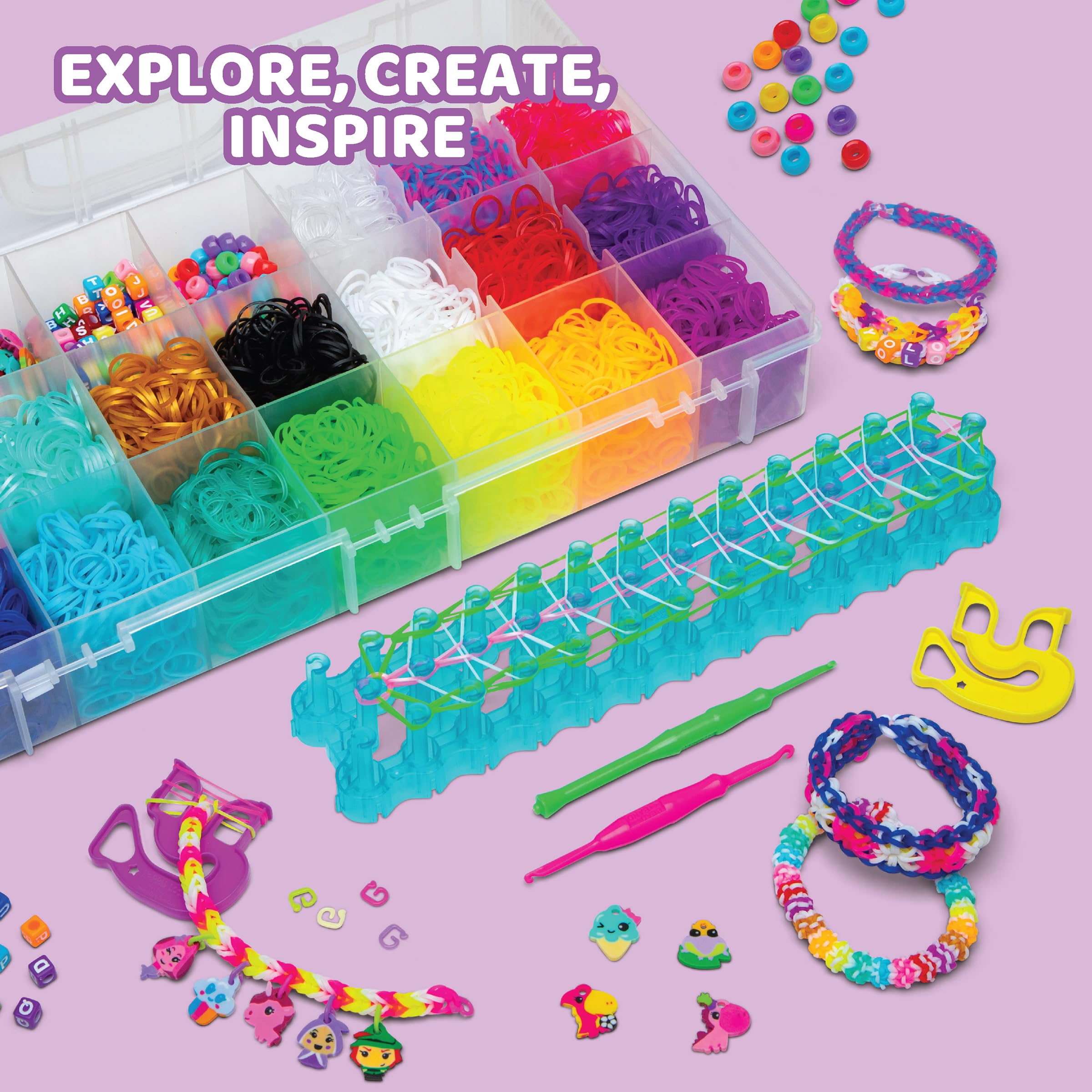 Rainbow Loom® Loomi-Pals™ MEGA Combo Set, Features 60 Cute Assorted LP Charms, The New RL 2.0, Happy Looms, Hooks, Alpha & Pony Beads, 5600 Colorful Bands All in a Carrying Case for Boys and Girls 7+