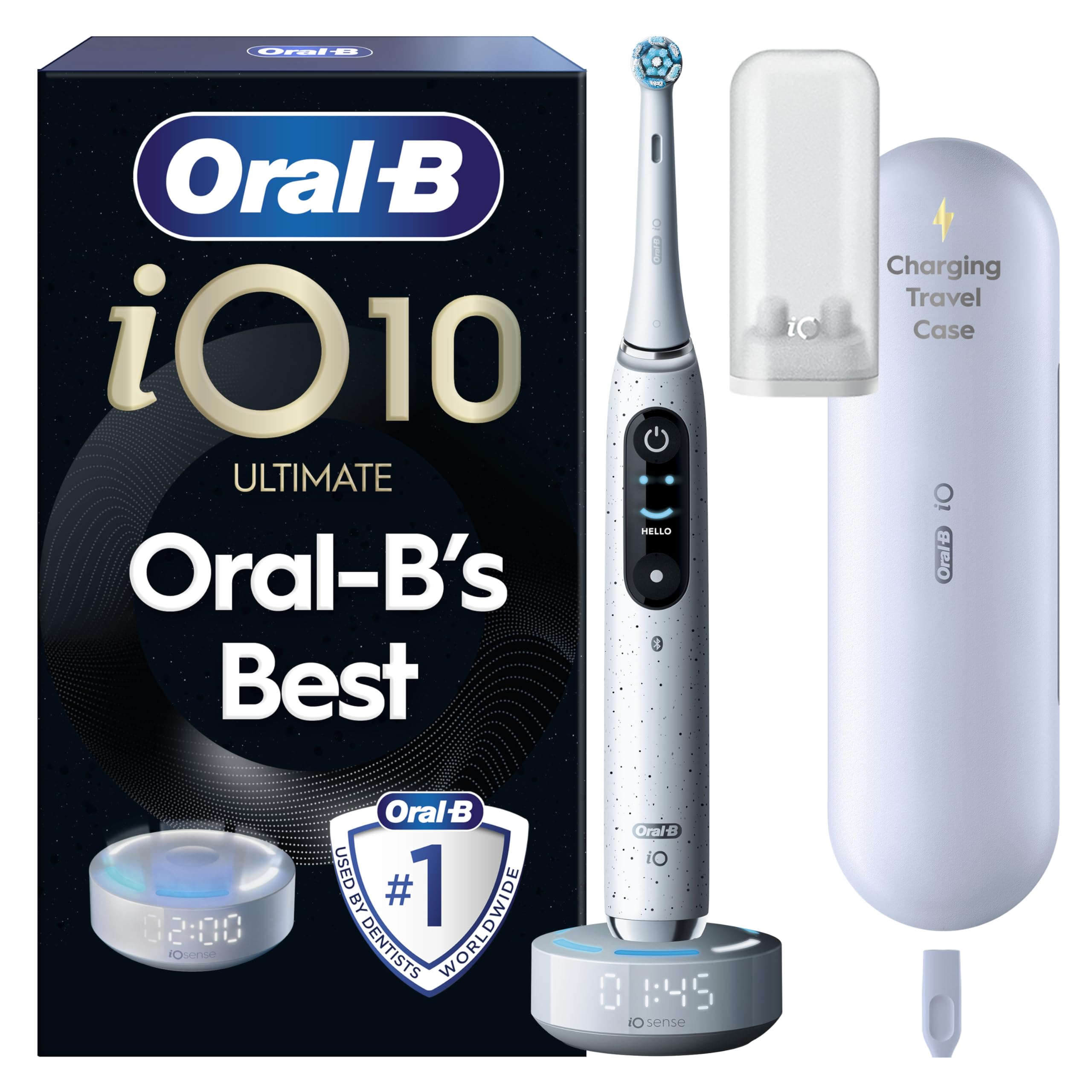 Oral-B iO10 Electric Toothbrushes For Adults, Gifts For Women / Men, 1 Handle, 1 Ultimate Clean Toothbrush Head and Charging Travel Case, 7 Modes, 2 Pin Plug, Stardust White, Oral B IO Toothbrush