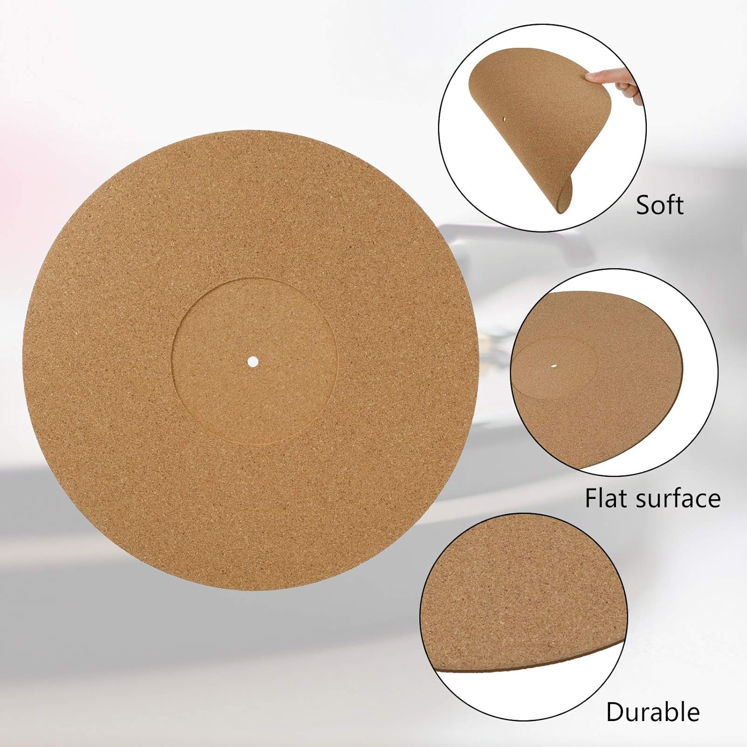 AKlamater Cork Turntable Mat, 3 Pcs Slip Turntable Mats Recessed Record Platters for Your