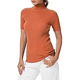 Biffxeu Women's Fall Short Sleeve Sweater Turtleneck Pullover Tops Winter Basic Ribbed Knit Slim Fitted Casual Shirts