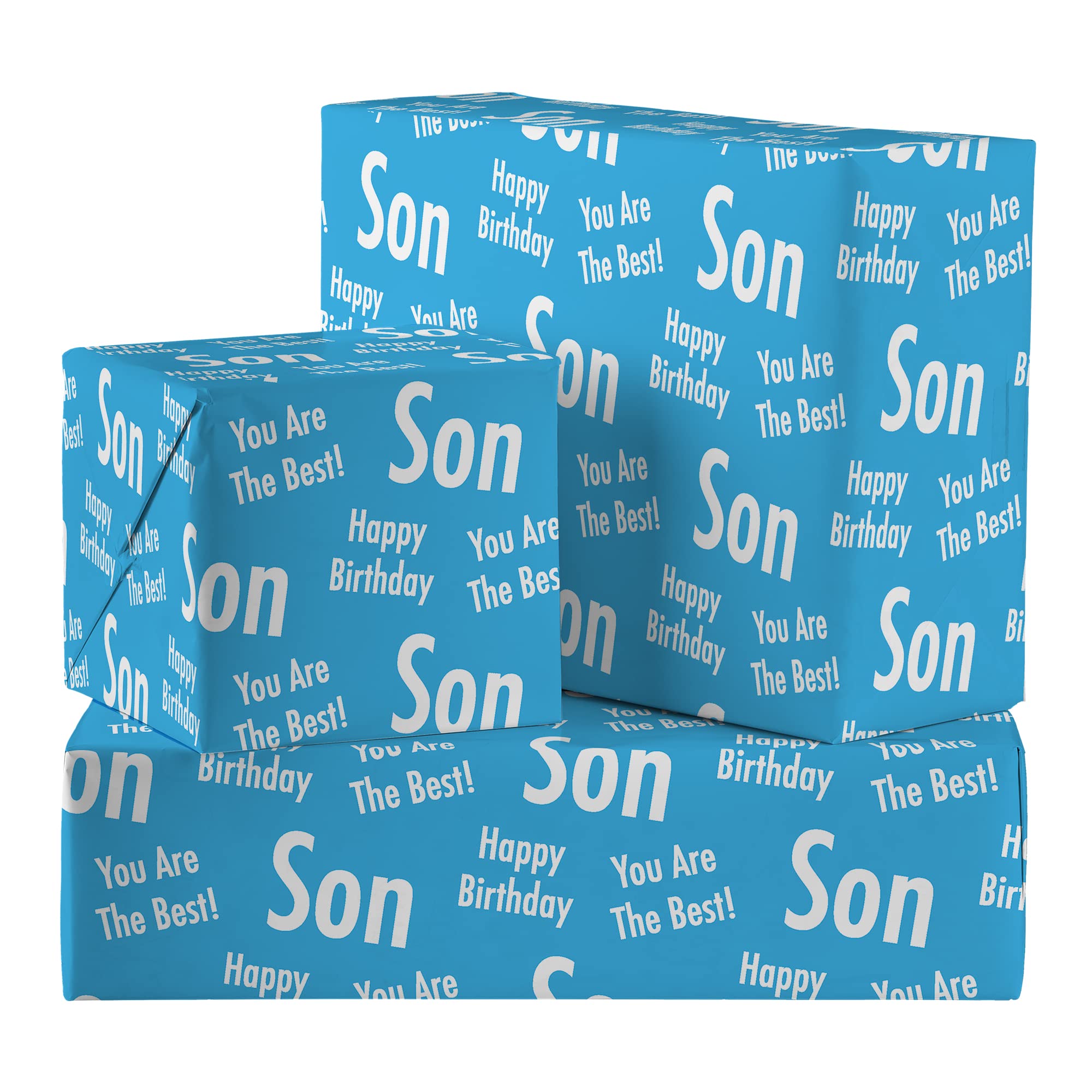 Hunts England - 2 Sheets Of Son Birthday Luxury Wrapping Paper - Includes 2 Gift Tags - Son Male Folded Gift Wrap For A Boy - Urban Colour Collection - Gift Wrap For Son - For Children