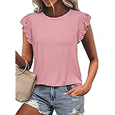 KIRUNDO Womens Summer Tops 2025 Trendy Ruffle Cap Sleeve Casual T Shirts Crewneck Basic Tee Cute Blouses Clothing