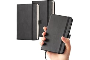 URSUNSHINE Small Notebook/Journal - Pocket Notebook Mini Notebook Hardcover College Ruled Small Notepad (3 Pack) with Pen Holder + Inner Pocket, Banded, Page Marker Ribbons, 120 Pages, Lined (3.5 x 5.5) - Black