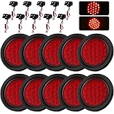 Ronybuy 10Pcs 4 Inch Round Led Trailer Tail Lights, Red 24 LED Trailer Lights Waterproof, 4" Stop Turn Brake Led Tail Lights 