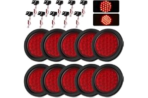 Ronybuy 10Pcs 4 Inch Round Led Trailer Tail Lights, Red 24 LED Trailer Lights Waterproof, 4" Stop Turn Brake Led Tail Lights Sealed Flush Mount for Trucks RV Include Grommets 3-Prong Wire Plugs