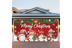 BEAUTE ELITE 7 x 16 ft Christmas Garage Door Cover, 2025 Holiday Decorations for Double Doors, Large Garage Door Banner, Outdoor Decorations for Parties & Photography Background (Christmas Gnomes)
