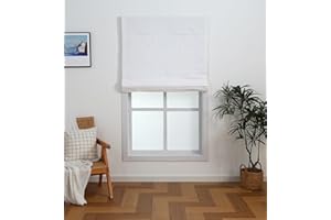 Everyday Celebration Linen Blend Cordless Roman Blinds – Light Filtering Pull Down Window Treatment for Home, Indoor Shades & Blinds (27x64 White)