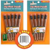 Channie's My First Pencil, Easy-to-Hold Jumbo Pencils for Preschoolers, Kindergarteners &amp; 1st Graders, Brown Wooden 2B Fat Pencils for Kids Ages 3-7, 2 Pack (5 Each) + Sharpener
