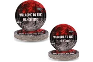 48pcs Party Plates, 2 Sizes Funny Inverted Demon Theme Tableware Weird Theme Party Supplies Suitable for Halloween & Birthday