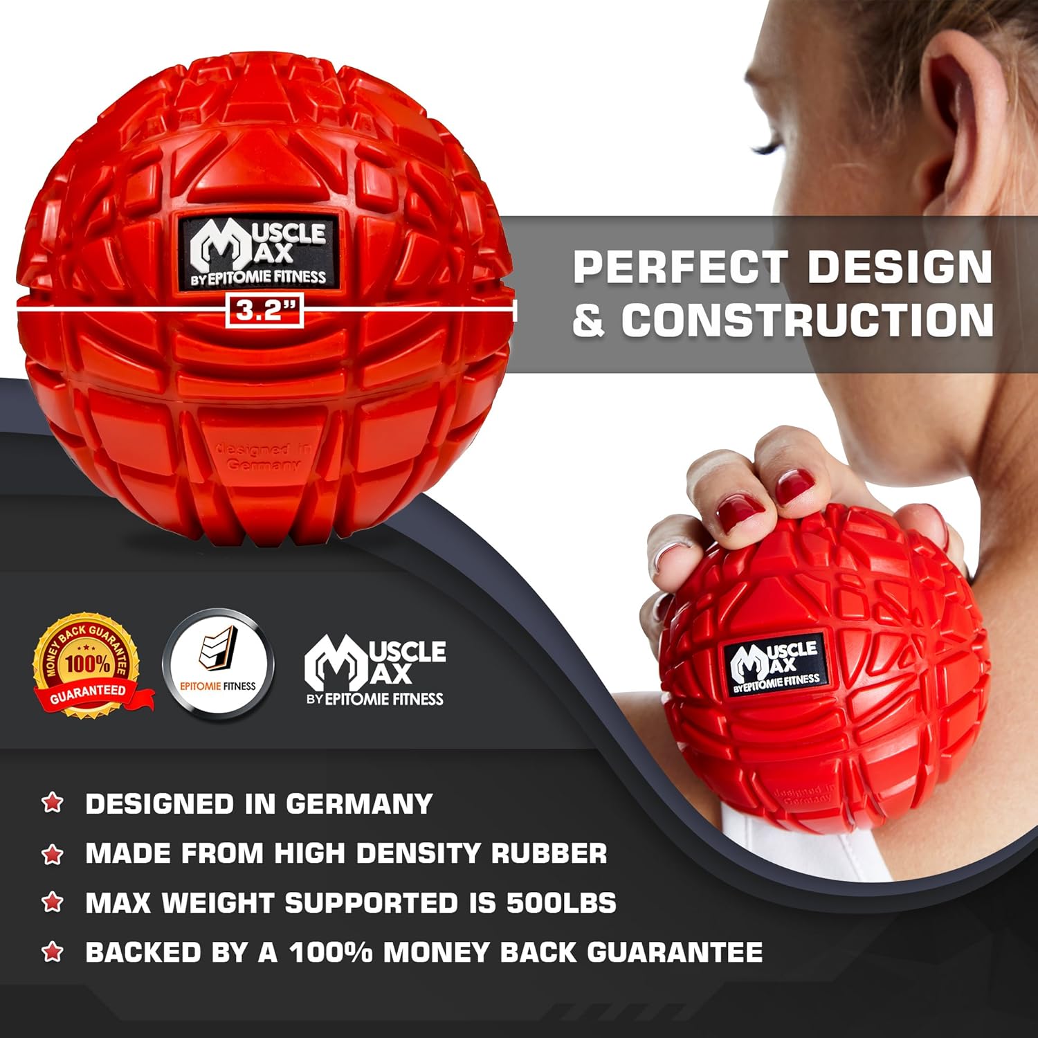 Muscle Max Massage Ball - Therapy Ball for Trigger Point Massage - Deep Tissue Massager for Myofascial Release - Mobility Ball for Exercise & Recovery: Health & Personal Care