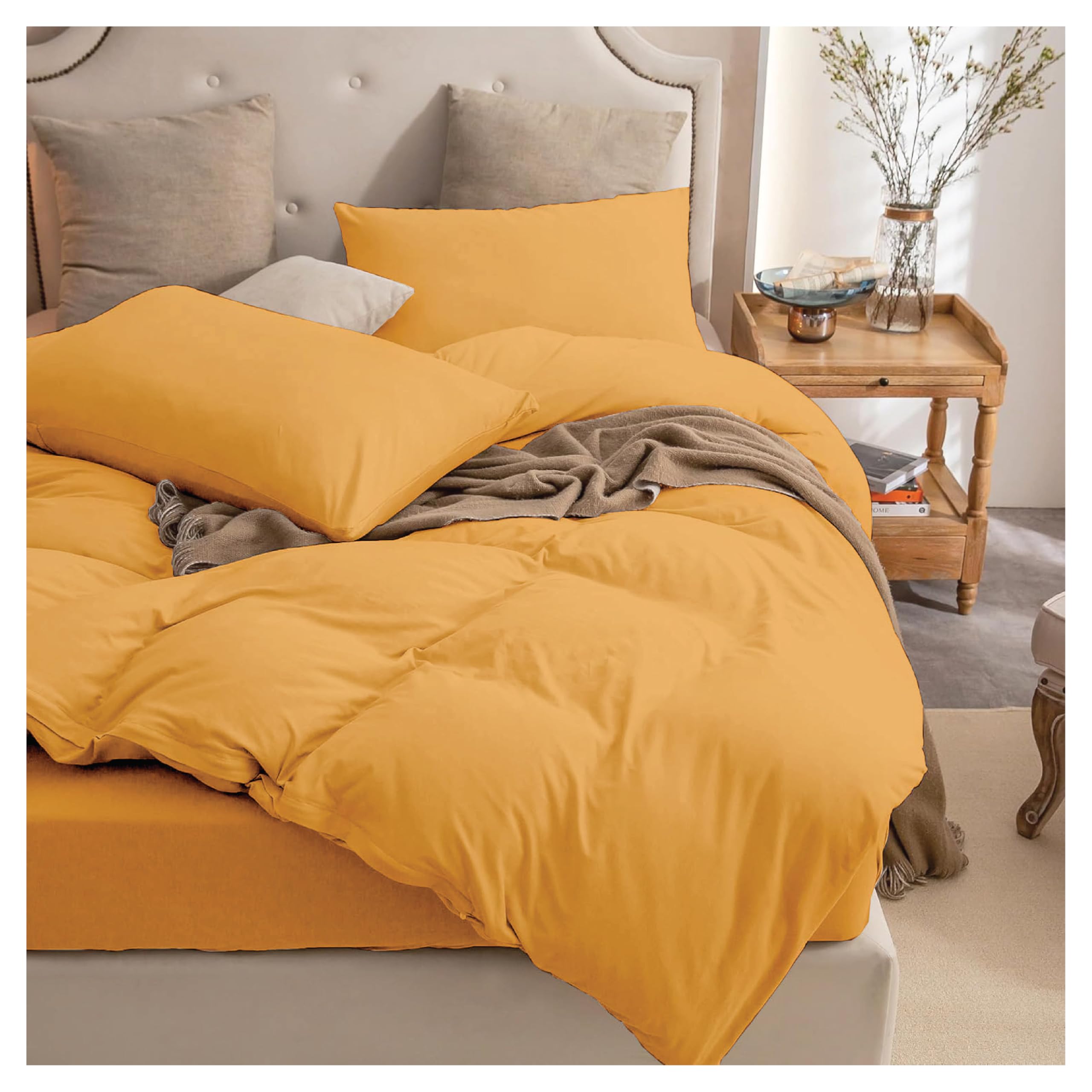 Ev Dekor® Duvet Cover Sets Ochre - Soft Microfibre Polyester Double Duvet Cover with Pillow cases - Bedding Quilt Cover Set (Double Yellow) — image 1