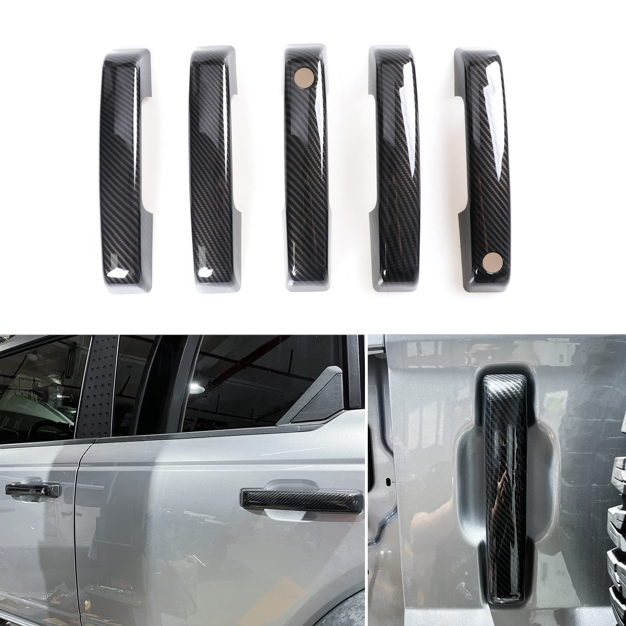 Photo 1 of sukemichi Door Handle Covers Trim Rear Door Tailgate Cover for Ford Bronco Accessories 2021 2022 2023 2024 2025 4 Door - Carbon Fiber, Without Smart Hole