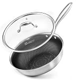 COOKER KING 11" Hybrid Wok Pan with Lid, Nonstick Deep Skillet for Stir-Fry | Non-Toxic Coating, Dishwasher &amp; Oven Safe, Induction Ready, Stay-Cool Handle, 3-Ply Stainless Steel Clad for Fast Heat