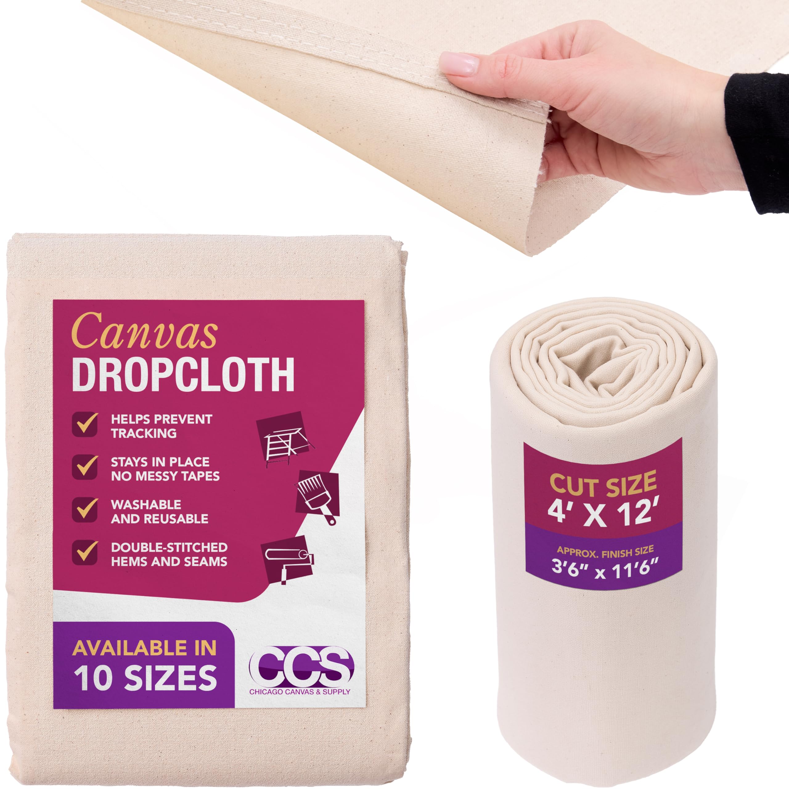 CCS CHICAGO CANVAS & Supply All Purpose Canvas Cotton Drop Cloth, 4 by 12 Feet