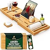 ROYAL CRAFT WOOD Bathtub Tray Caddy for Tub, Bamboo Bath Shelf, Premium Foldable Wood Bath Table, Expandable Bathtub & Bathroom Accessories, New Home Gifts for Mom, Housewarming, Anniversary, Wedding