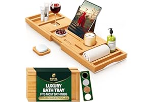 ROYAL CRAFT WOOD Bathtub Tray Caddy for Tub, Bamboo Bath Shelf, Premium Foldable Wood Bath Table, Expandable Bathtub & Bathroom Accessories, New Home Gifts for Mom, Housewarming, Anniversary, Wedding