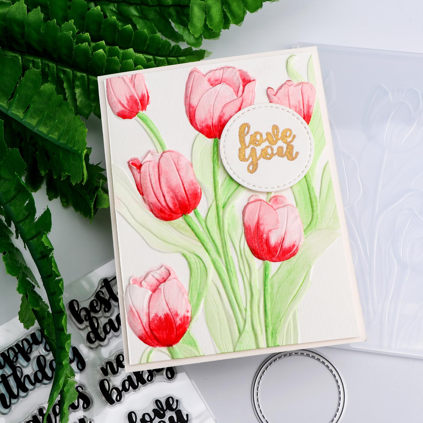 BAOFALI 3D Flowers Theme Plastic Embossing Folders Tulip for DIY Scrapbooking Photo Album Card Paper Craft Decoration for Card Making,Embossing Template Paper Card Embossing Stencil