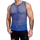 COOFANDY Men Casual Tank Tops Mesh Shirt See Through Sleeveless Shirts Muscle Fishnet Fitted Tee Clubwear Summer