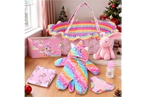 ARTST Reborn Baby Doll Accessories with Bassinet, Rainbow Unicorn Doll Clothes Outfit Set for 17-22 inch Newborn Babies,Realistic Toy for 3-12 Girls Boys(NO Doll)
