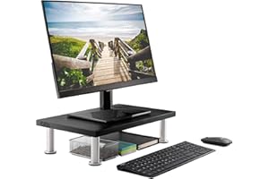 THE OFFICE OASIS The Original Bamboo Monitor Stand (As Seen On PBS) - Monitor Riser for Computer Screen or Laptop - Desk Shelf Adds Storage Space and Improves Ergonomics - Black