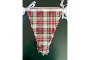 16 Meters 52 Feet Scottish Tartan Banner Christmas Plaid Pennant Bunting, Fabric Double Sided Triangle Flags Red White Party 