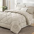 CozyLux California King Comforter Set Oatmeal - Cal King Bed in a Bag 7 Pieces, Luxury Soft Bed Set for All Seasons, Bedding Set with Comforter, Sheets, Pillowcases & Shams