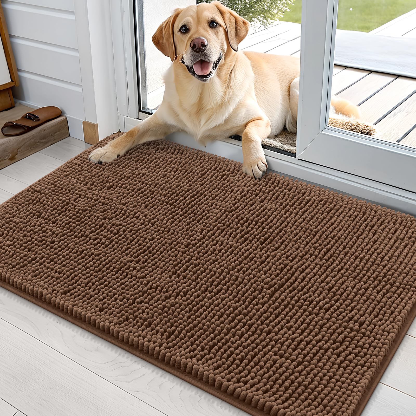 Photo 1 of OLANLY Dog Door Mat for Muddy Paws 36x24, Absorbs Moisture and Dirt, Absorbent Non-Slip Washable Doormat, Quick Dry Chenille Mud Mat for Dogs, Entry Indoor Entryway Carpet for Inside Floor, Mocha