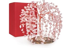 KARMAPLEDGE Rose Quartz Crystal Tree of Life Chakra Healing, Home and Office Desk Decor, Feng Shui Bonsai Trees for Postive Energy, Money, Good Luck, Christmas Decor, Spiritual Birthday Gifts for Women, Mom