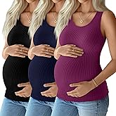 Locoowai 3 Pack Women's Maternity Tank Tops Sleeveless Racerback Summer Pregnancy Shirts Ribbed Knit Mama Clothes