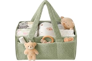 LTTOMN Baby Diaper Caddy Organizer, Baby Caddy Organizer for Changing Table, Car Caddy Organizer, Baby Basket for Diapers and Wipes, Portable Nursery Diaper Storage Organizer, Gift for New Mom (Green)