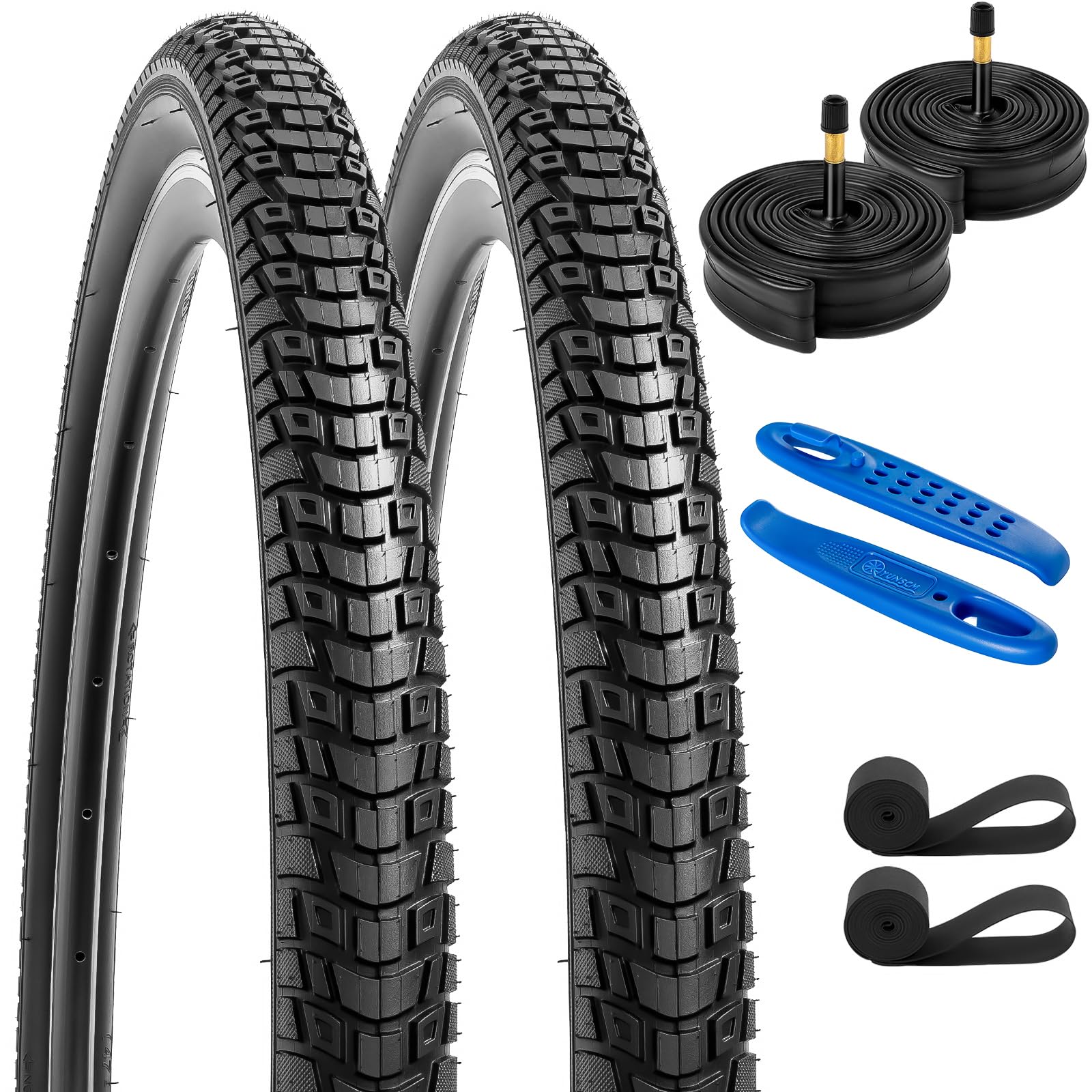 YunSCM 2 Pack 28 inch Road Bike Tyres 28x1.75 700x45C Tires 47-622 with 700C Bike Tubes AV48mm Schrader Valve and 2 Rim Strips, Compatible with 700x42C 700x45C Bicycle Tires and Tubes