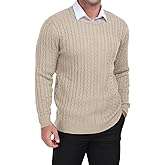 KUYIGO Mens Sweater Crewneck Cable Knit Pullover Sweater Casual Twist Textured Sweaters