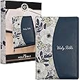 KJV Holy Bible, Thinline Large Print Faux Leather Red Letter Edition Thumb Index Ribbon Marker, King James Version, Blue Printed Floral, Zipper Closure (KJV Thinline LP Editions)