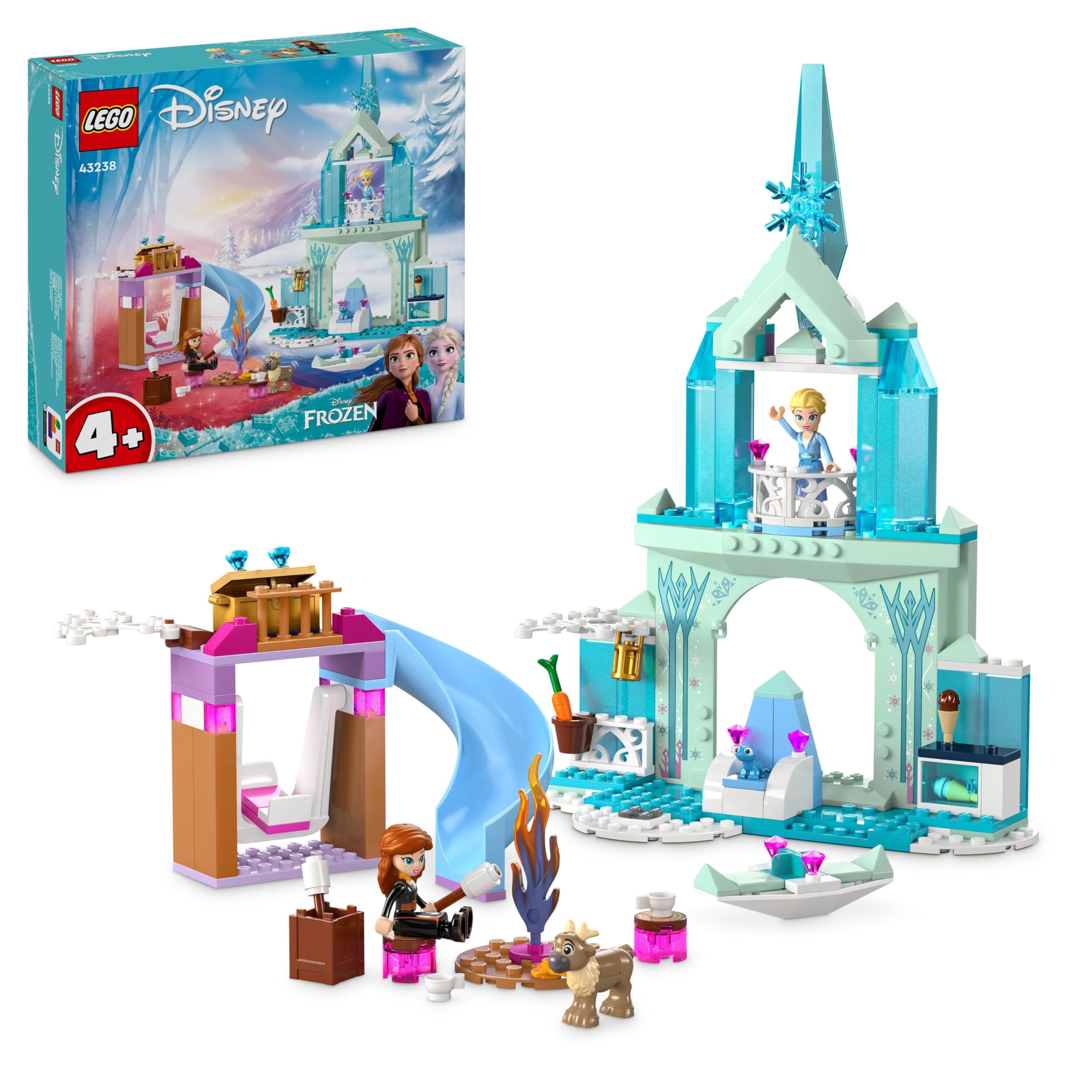 LEGO Disney Princess Castello di Ghiaccio di Elsa di Frozen, Palazzo Giocattolo delle Principesse, Giochi per Bambine e Bambini da 4 Anni con Mini Bamboline e 2 Animali, Regalo di Compleanno 43238