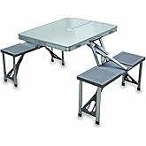 ONIVA - a Picnic Time brand - Aluminum Folding Picnic Table - Camping Table - Outdoor Table with Umbrella Hole, (Silver), 36 