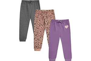 BTween Kids Girl's Fashion Stretch Waist Ultra Soft Jogger Pants Set - 3 Pack Bundle