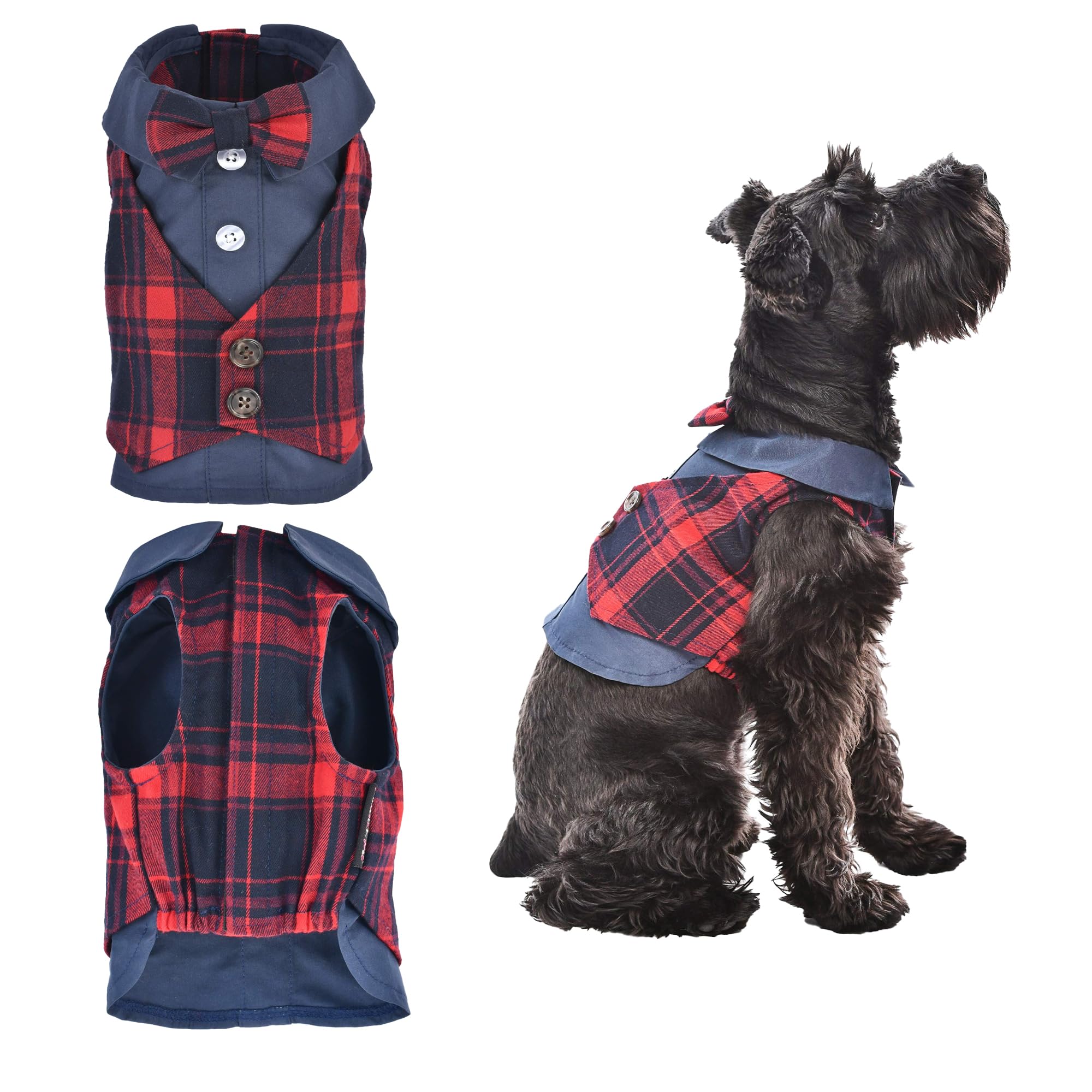 Parisian Pet Designer Scottish Red/Blue Plaid Dog Tuxedo Holiday Party Special Occasion