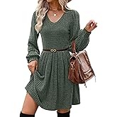 Bsubseach Womens Long Sleeve Dresses 2026 Fall Winter Knit V Neck Casual Sweater Dress for Women