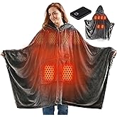 Wearable Heated Blanket Robe, Cordless battery Heated Blanket with 8-Zone Heating & 3 Temp Settings, Machine Washable Oversized Hooded Throw, Cozy Gift for Mom & Grandma, 38"x67", Grey, Soft Flannel