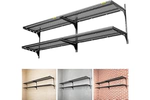 Aecxm 2-Pack 2 Tier 1.3x3ft Garage Shelving Wall Mounted, 500lbs Load Capacity，15.6x36inch per Shelf Height Cassette Adjustable Floating Shelves, Black
