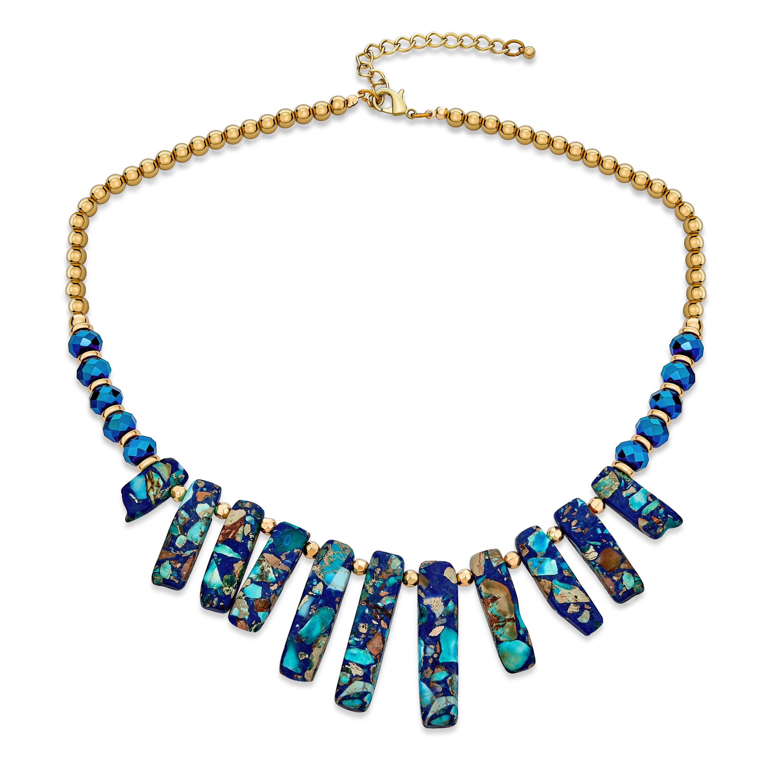 Blue Peck Organic Faceted Beads And Compress Turquoise Irregular Stone Bib Fan Statement Collar Choker Necklaces Western Jewelry For Women Teens Gold Plated Bead & Clasp Adjustable